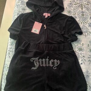 Juicy Couture Black Velour Hoodie and Shorts
